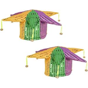 Beistle 3 Piece Plush Fabric Glitz ‘N Gleam Jester Hats For New Orleans Party Supplies And Mardi Gras Costume Accessories(Glitz ‘N Gleam Jester Hats (2-pack))