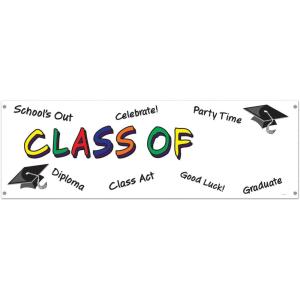 Beistle 4 Piece Plastic Graduation Banners Indoor/Outdoor Congrats Grad Decorations(Class Of “Year” Sign Banner)