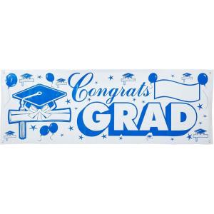 Beistle 4 Piece Plastic Graduation Banners Indoor/Outdoor Congrats Grad Decorations(Congrats Grad Sign Banner – (Blue & White))