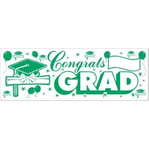 Beistle 4 Piece Plastic Graduation Banners Indoor/Outdoor Congrats Grad Decorations(Congrats Grad Sign Banner – (Green & White))