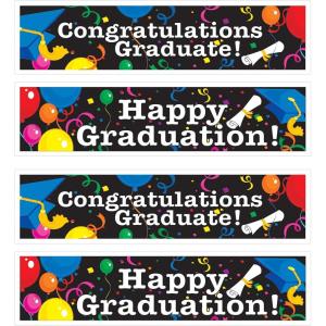 Beistle 4 Piece Plastic Graduation Banners Indoor/Outdoor Congrats Grad Decorations(Graduation Banners – (4 Pack))