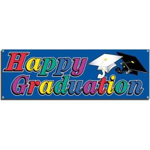 Beistle 4 Piece Plastic Graduation Banners Indoor/Outdoor Congrats Grad Decorations(Happy Graduation Sign Banner)