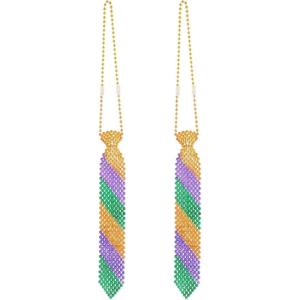 Beistle 60067 2 Piece Beaded Mardi Gras Ties, 13″, Green/Gold/Purple(Beaded Mardi Gras Tie)