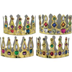 Beistle 72 Piece Printed Paper Medieval Theme Jeweled King Queen Crowns Mardi Gras Dress Up Costume Accessories