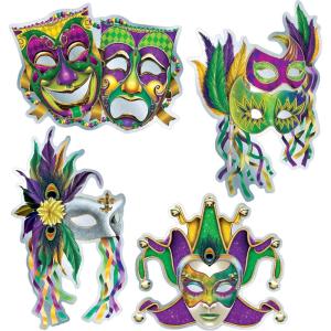 Beistle 8 Piece Foil Cardstock Paper Mardi Gras Decorations Mask Cut Outs Wall Décor for New Orleans Carnival Masquerade Party Supplies