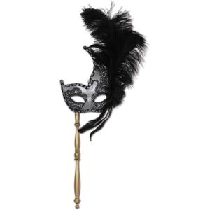 Beistle Feathered Mask with Stick(Costume Mask W/Stick (1-pack) – B)