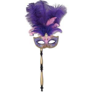 Beistle Feathered Mask with Stick(Costume Mask W/Stick (1-pack) – a)