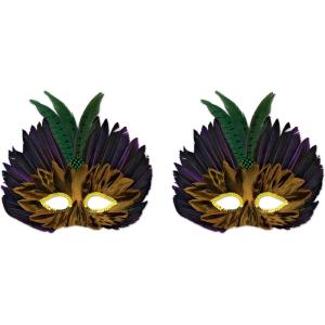 Beistle Feathered Mask with Stick(Mardi Gras Mask – a)