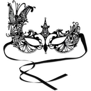 Beistle Feathered Mask with Stick(Metal Filigree Masquerade Mask – a)