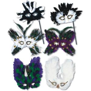 Beistle Feathered Mask with Stick(Ultima Masks)