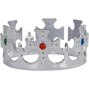 Beistle Silver Jeweled King’s Crowns – 12 Adjustable Plastic Royal Headwear Tiaras with Jewel Accents, Medieval Fantasy Costume Accessories for Knight Theme Parties and Mardi Gras Events, Adult Size