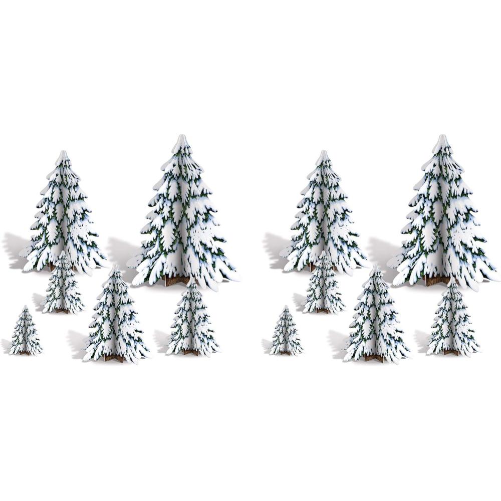 image:imageBeistle 3D Winter Pine Tree Centerpieces in Asst Sizes Set of 12 Christmas Holiday Winter Snow Forest Table Decorations
