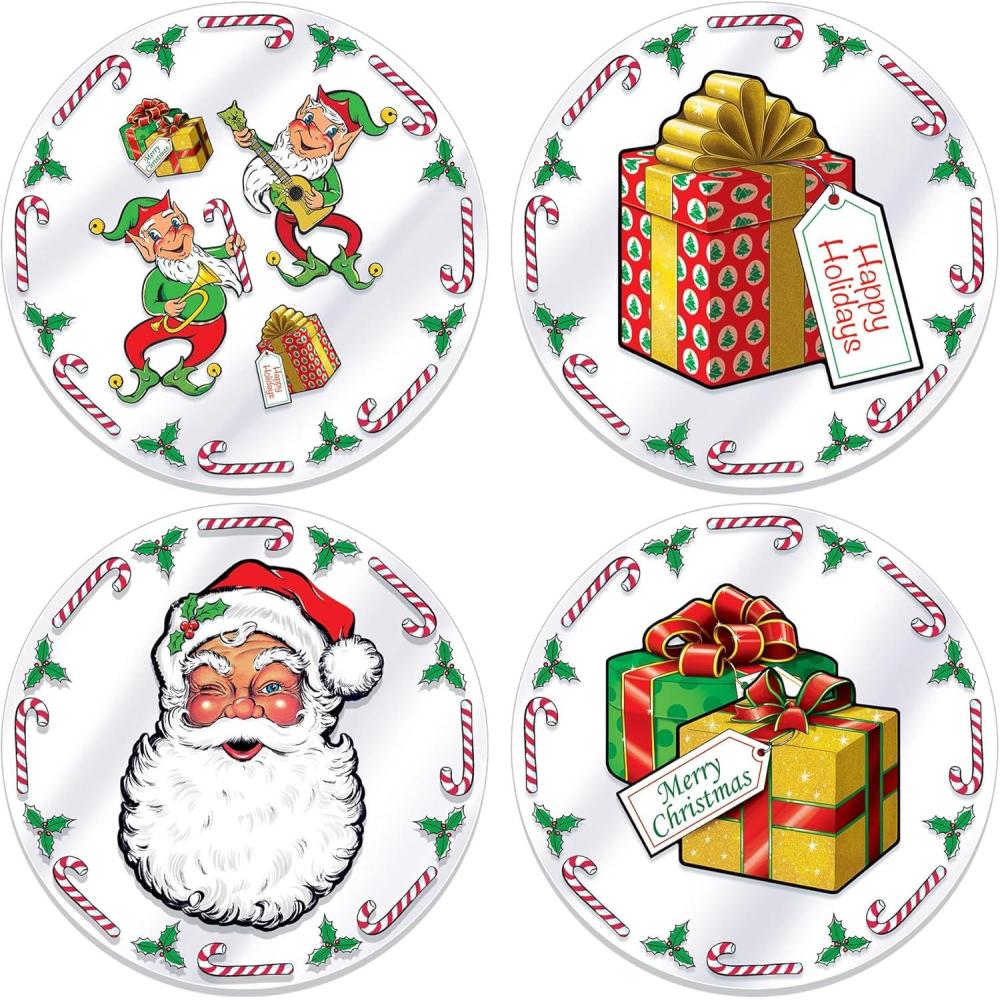 image:imageBeistle 4 Piece 13 Round Plastic Santas Workshop Placemats Winter Theme Christmas Party Tableware Made in USA Since 1900