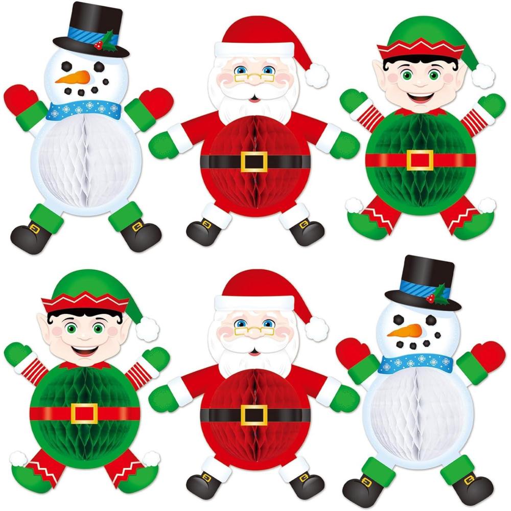 image:imageBeistle 6 Piece Festive Holiday Decor Elf Santa amp Snowman 2 of Each 7 1075 Winter Themed Christmas Party Decorations