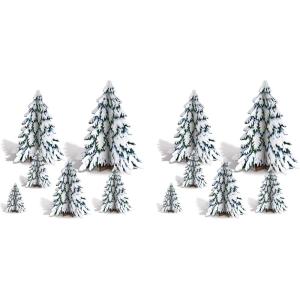 Beistle 3-D Winter Pine Tree Centerpieces in Asst. Sizes, Set of 12 – Christmas Holiday Winter Snow Forest Table Decorations
