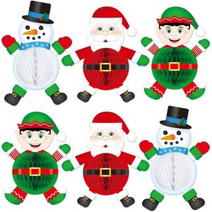 Beistle 6 Piece Festive Holiday Decor – Elf, Santa & Snowman (2 of Each) – 7”- 10.75”- Winter Themed Christmas Party Decorations