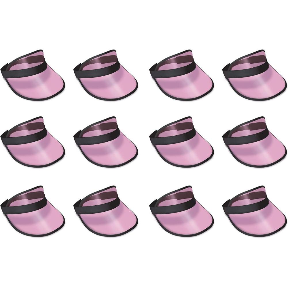 image:imageBeistle Cerise Hot Pink Dealers Visors 12 Pack Transparent Plastic Sun Visors with Black Band Lightweight Headwear for Events Themed Celebrations amp Group Activities One Size Fits Most Adults