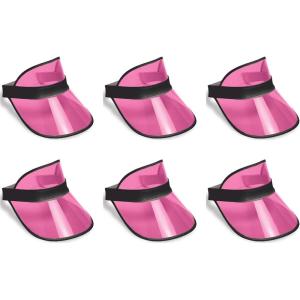 Beistle Hot Pink Dealer’s Visors – 6 Pack, Transparent Plastic Sun Visors with Black Band, Lightweight Headwear for Casino Events, Themed Celebrations & Group Activities, One Size Fits Most Adults