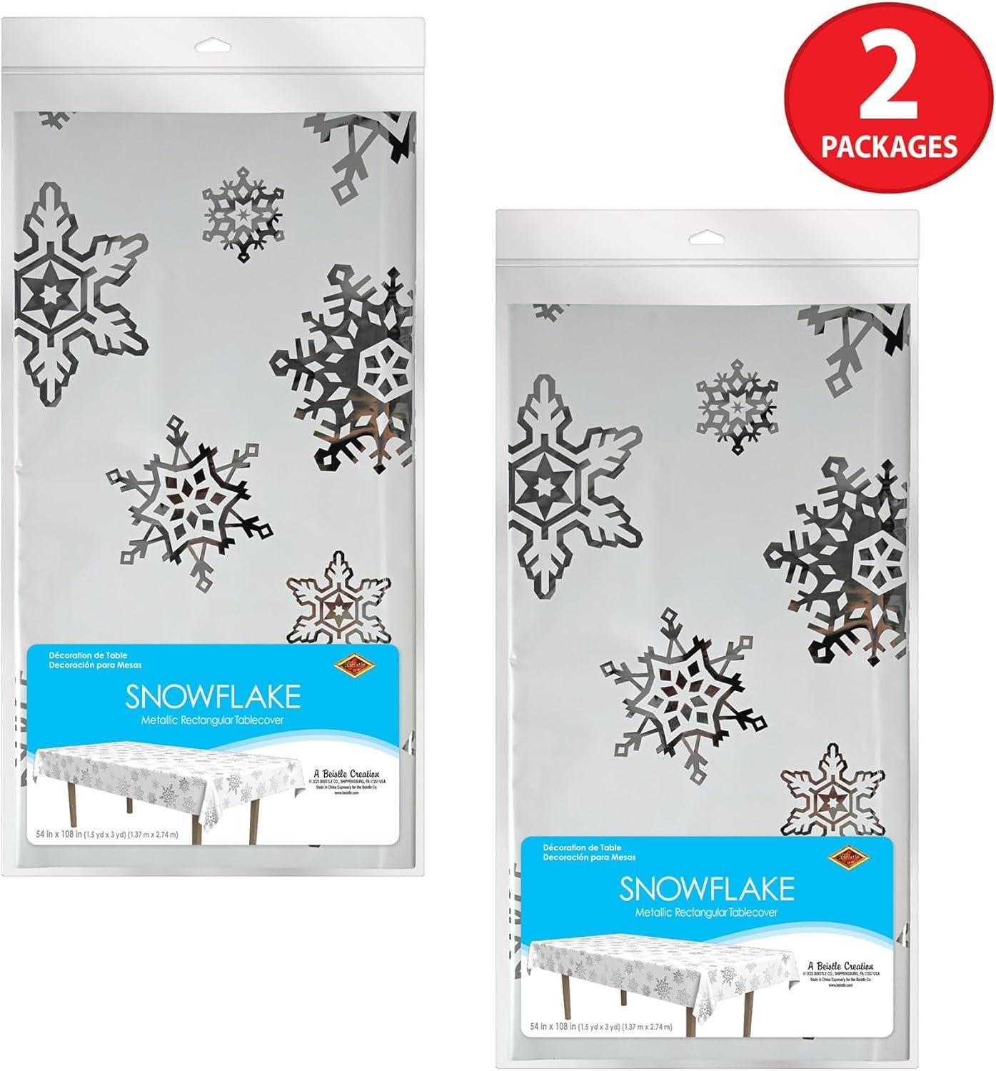 image:imageBeistle 2 Piece Snowflake Tablecovers 54 x 108 Plastic Winter Themed Tablecloths