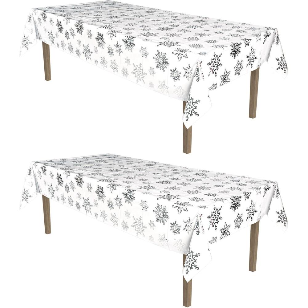 image:imageBeistle 2 Piece Snowflake Tablecovers 54 x 108 Plastic Winter Themed Tablecloths