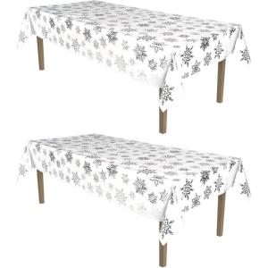 Beistle 2 Piece Snowflake Tablecovers, 54″ x 108″, Plastic Winter Themed Tablecloths