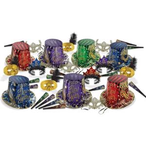 Beistle Midnight Masquerade New Year’s Eve Assortment For 50 People, Party Favors and Supplies, NYE Photo Booth Props, Made In USA Since 1900