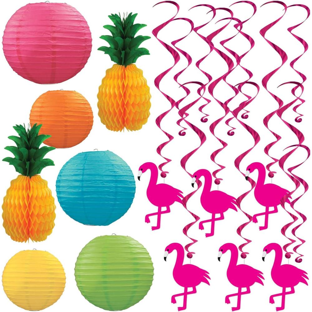 image:imageBeistle Luau Party Dcor Bundle Tissue Pineapple Centerpieces Colorful Paper Lanterns amp Flamingo Hanging Whirls Summer Decorations for Tropical Events Pool Parties amp BeachThemed Celebrations