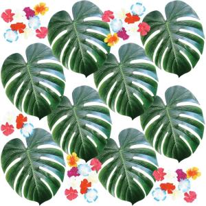 Beistle Tropical Décor Bundle – Fabric Artificial Palm Leaves & Multicolor Silk Petals, Island-Themed Decorations for Hawaiian Luaus, Safari Jungle, Summer Parties, Beach Events & Tiki Celebrations