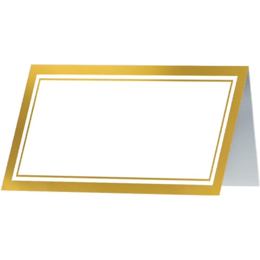 image:imageBeistle Gold Border Place Cards  50 Pack Folded Table Name Cards with White Center amp Metallic Frame Printed Cardstock Seating Markers for Weddings Formal Events Banquets amp Celebrations 2 x 4