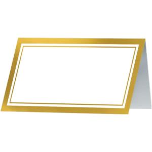 Beistle Gold Border Place Cards – 50 Pack, Folded Table Name Cards with White Center & Metallic Frame, Printed Cardstock Seating Markers for Weddings, Formal Events, Banquets & Celebrations, 2″ x 4″