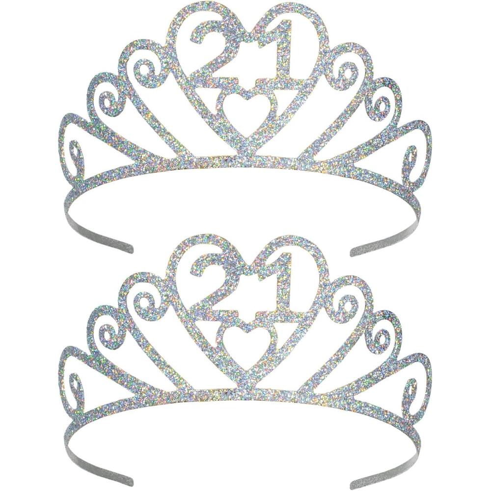 image:imageBeistle 2 Piece Silver Glittered Metal Happy 21st Birthday Headbands With Attachable Combs