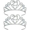Beistle 2 Piece Silver Glittered Metal Happy 21st Birthday Headbands With Attachable Combs