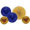 Beistle 21st Birthday Decorations Paper Fans Party Decorations, Blue and Gold Assorted Paper and Foil Paper Fans, 9 Inch 12 Inch and 16 Inch, Box of 60