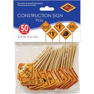 Beistle, 2 1/2-Inch, Orange/Black Construction Sign Food Picks