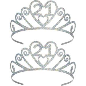 Beistle 2 Piece Silver Glittered Metal Happy 21st Birthday Headbands With Attachable Combs
