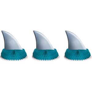Beistle 3 Piece Shark Theme Party Supplies Birthday Decorations Table Centerpieces, Gray/Blue, 6.75 x 6.25