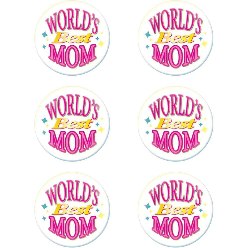 image:imageBeistle Worlds Best Mom Buttons 6 Pack Pink Award Style Button Pins Metal PinBack Badges for Mothers Day Celebrations Appreciation Events Photo Booth Props and Sentimental Gift Accents 2
