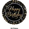 Beistle Happy Birthday Paper Plates – 16 Pack, Black & Gold Elegant Party Tableware with Script Lettering & Confetti Design, Round Disposable Dessert & Appetizer Plates for Milestone Celebrations, 7″