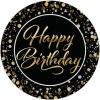 Beistle Happy Birthday Paper Plates – 16 Pack, Black and Gold Elegant Party Tableware with Script Lettering and Confetti Design, Round Disposable Dessert & Meal Plates for Milestone Celebrations, 9″
