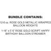 Beistle Rose Gold Birthday Décor Bundle – 12 Metallic Balloon Weights & Script “Happy Birthday” Balloon Streamer, Elegant Modern Celebration Decorations for Chic Parties, Events & Special Occasions