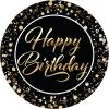 Beistle Happy Birthday Paper Plates – 16 Pack, Black & Gold Elegant Party Tableware with Script Lettering & Confetti Design, Round Disposable Dessert & Appetizer Plates for Milestone Celebrations, 7″