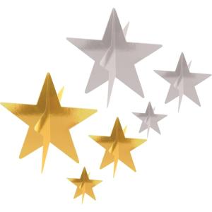 Beistle 3-D Foil Star Centerpieces – 6 Gold & Silver Metallic Table Decorations for Milestone Birthday Parties, Award Nights, New Year’s Eve, Graduations, Event Displays & Photo Props, 3”, 5.5” & 8”