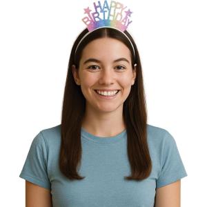 Beistle Glittered Happy Birthday Headbands – 2 Pack, Rainbow Glitter “Happy Birthday” Letters with Stars, Sparkling Party Wear for Birthday Parties, Celebrations, Photo Booth Prop & Festive Dress-Up