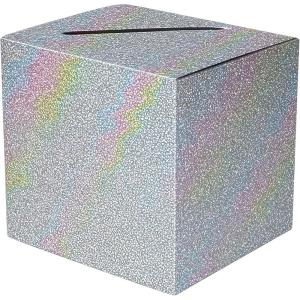 Beistle Prismatic All-Purpose Card Box – Silver Glitter Holder for Cards with Slot Top, Decorative Sparkle Collection Box for Weddings, Showers, Celebrations, Event Displays & Table Décor, 9″ x 9″