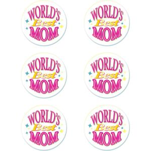 Beistle World’s Best Mom Buttons – 6 Pack, Pink Award Style Button Pins, Metal Pin-Back Badges for Mother’s Day Celebrations, Appreciation Events, Photo Booth Props, and Sentimental Gift Accents, 2”