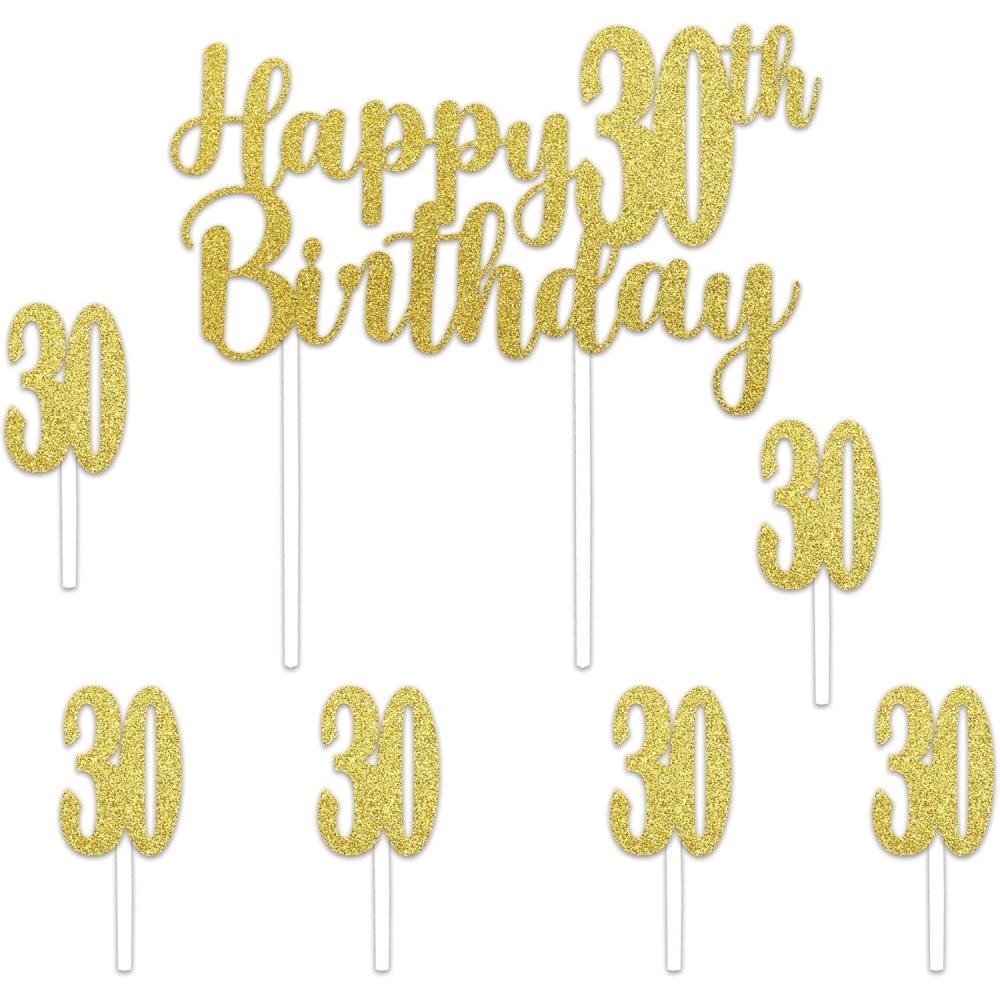 image:imageBeistle Happy 30th Birthday Cake Toppers  2 Gold Glittered 6 x 8 Decorative Top Pieces with Twelve 1 x 3 30 Picks Sparkling Dessert Decorations for 30th Birthday Parties amp Celebrations