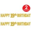 Beistle 2 Piece Elegant Gold Happy 19th Birthday Banners, Bday Party Decorations, Milestone Celebrations