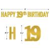 Beistle 2 Piece Elegant Gold Happy 19th Birthday Banners, Bday Party Decorations, Milestone Celebrations