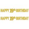 Beistle 2 Piece Elegant Gold Happy 19th Birthday Banners, Bday Party Decorations, Milestone Celebrations