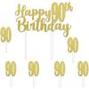 Beistle Happy “90th” Birthday Cake Toppers – 2 Gold Glittered 6″ x 8¼” Decorative Top Pieces with Twelve 1″ x 3½” “90” Picks, Sparkling Dessert Decorations for 90th Birthday Parties & Celebrations